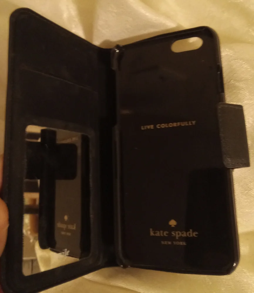 Kate spade Black and white Saffiano leather phone wallet case mirror